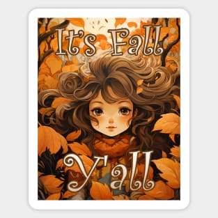 Cute It's Fall Ya'll Autumn Leaves Fun Font Orange Brown for Her Sticker